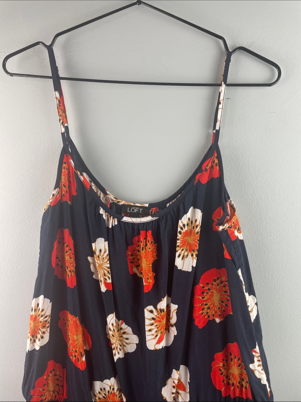 Loft Navy Floral Jumpsuit with Adjustable Straps Size M - Picture 2 of 9